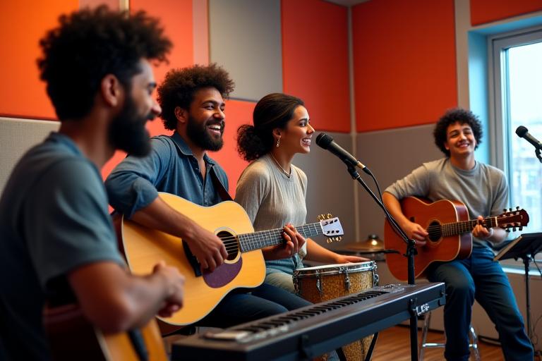 Grupo musical ensayando en LiraViva Academy